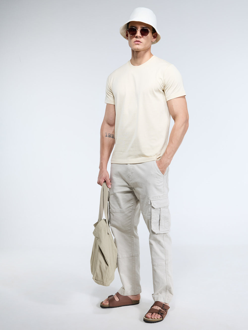 Cream Supima Crew Neck T-Shirt - Regular Fit