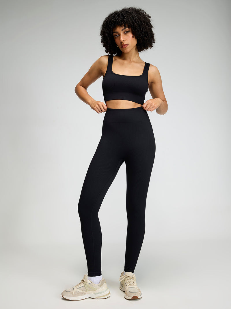 Raven Black Contoured Seamless Sports Bra
