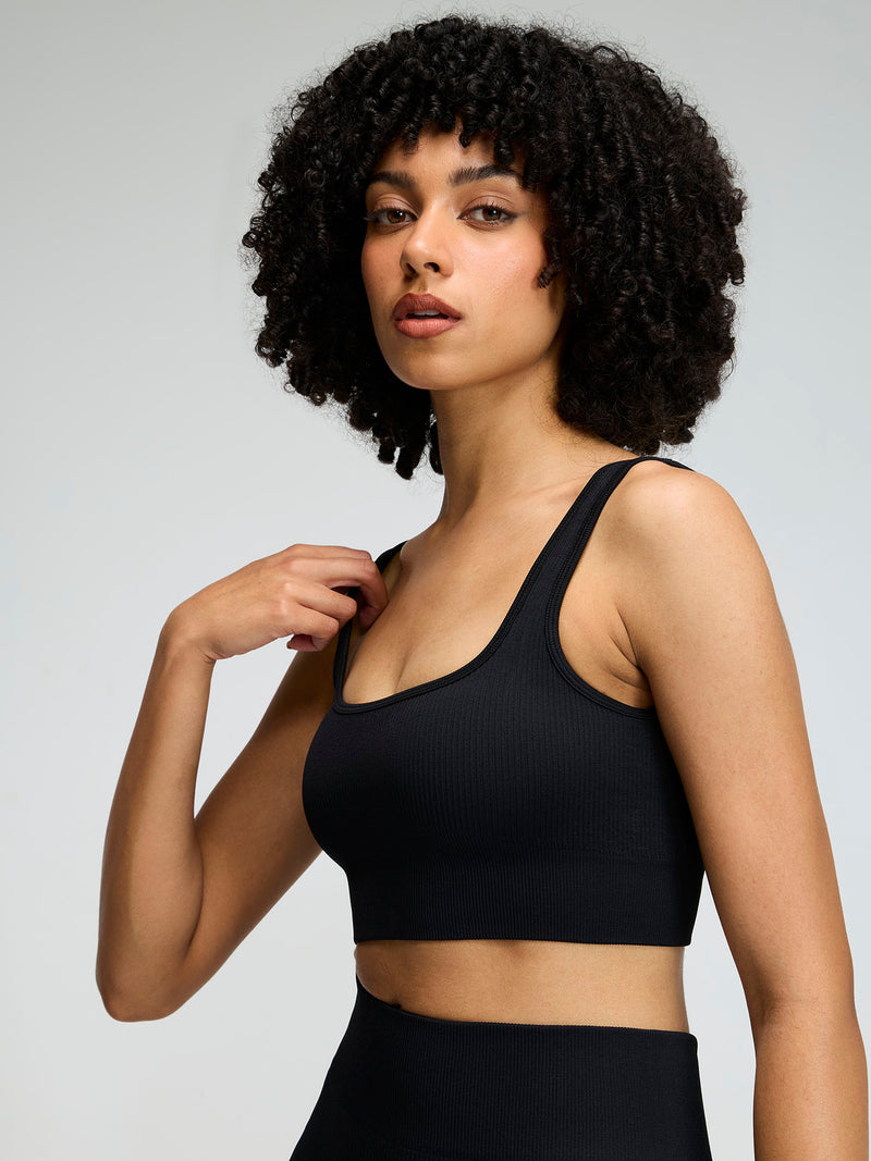 Raven Black Contoured Seamless Sports Bra