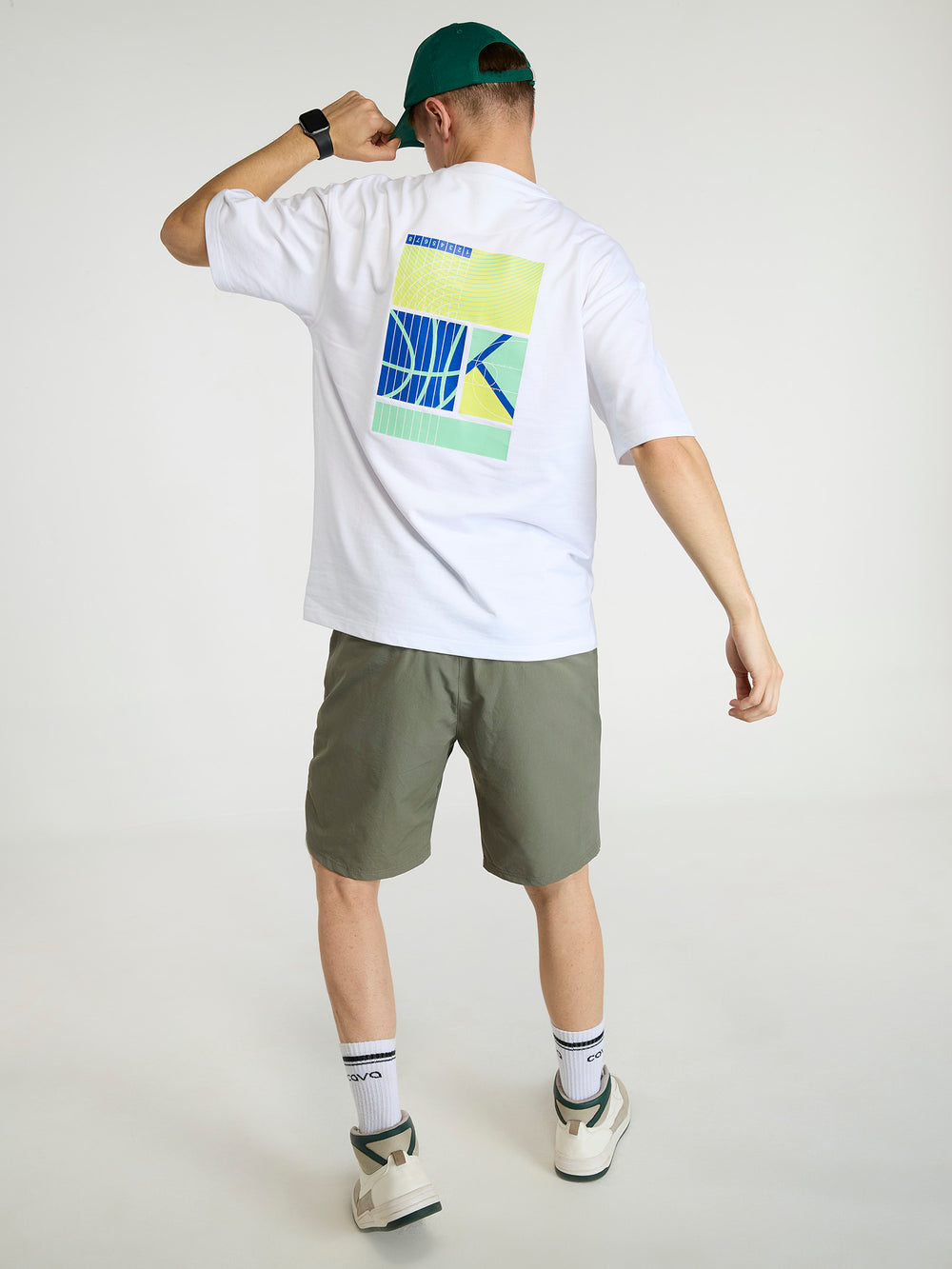 White Trackline Oversized Printed Tee - Men