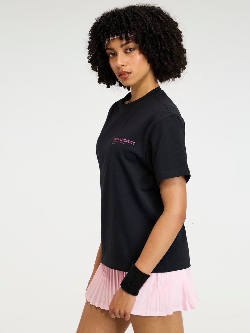 Black  Serve Side Oversized Printed Tee - Women