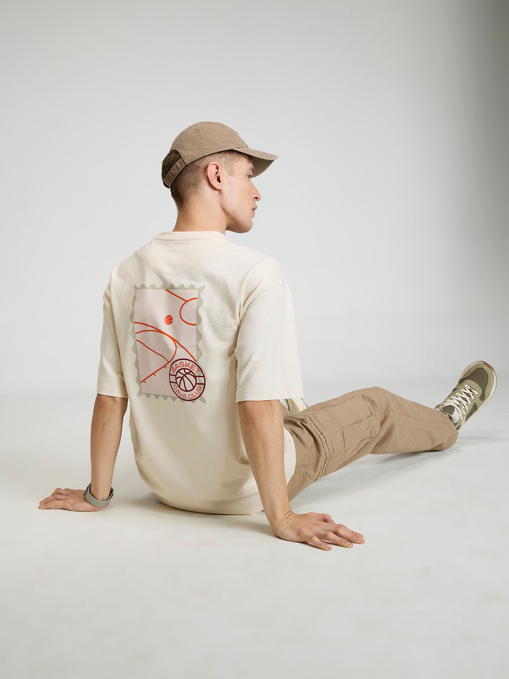 Beige Certified Hoopers Oversized Printed Tee - Men