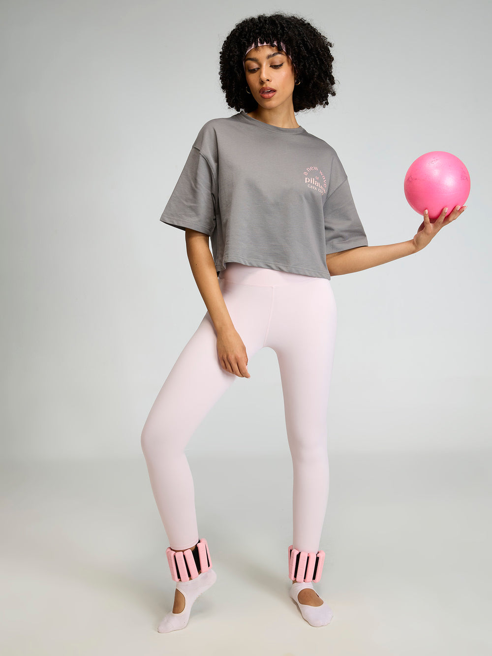 Grey-Pink Pilates Core Boxy Tee