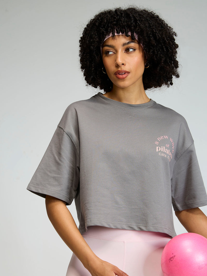 Grey-Pink Pilates Core Boxy Tee