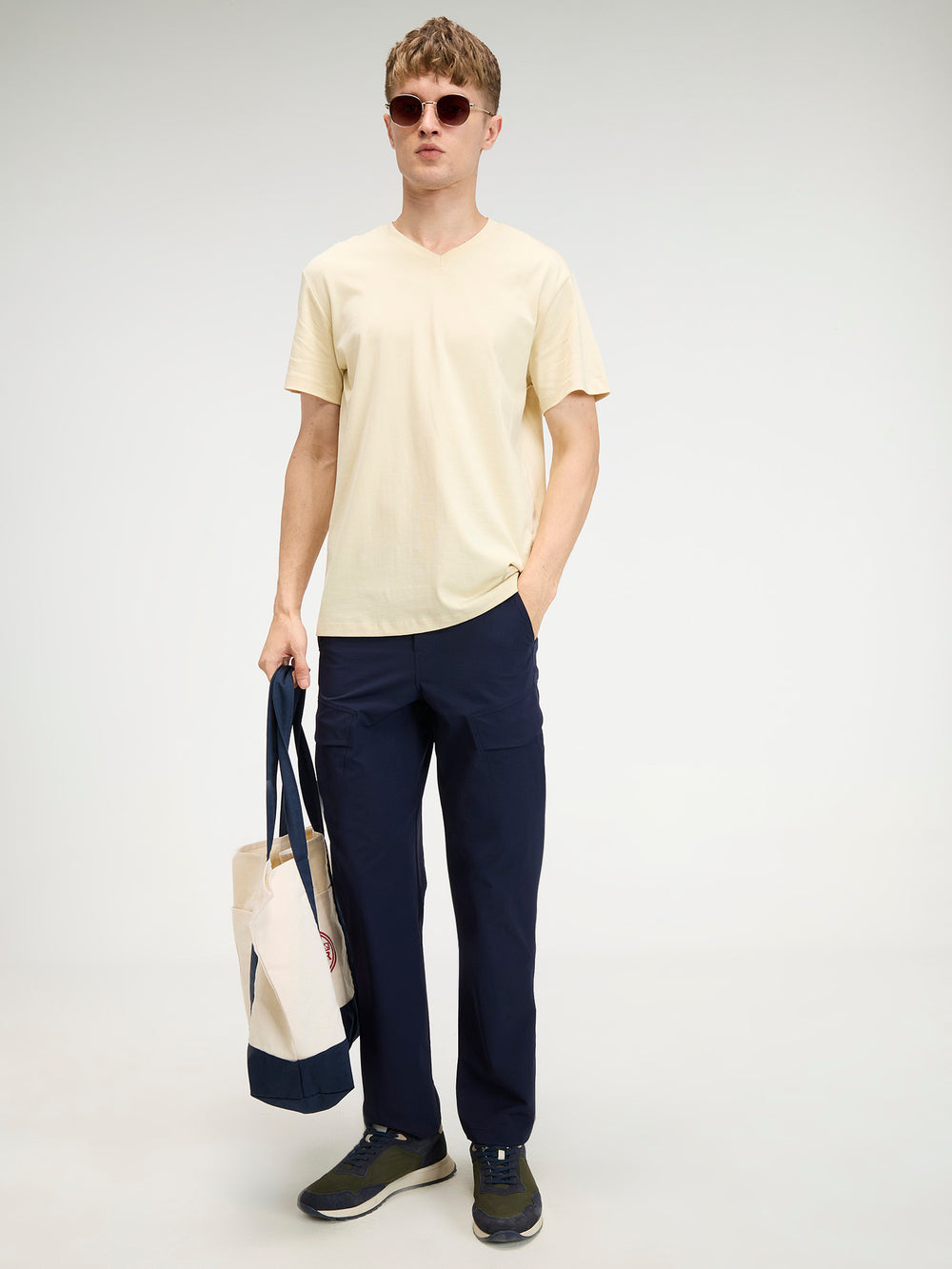 Cream Supima V Neck T-Shirt - Regular Fit