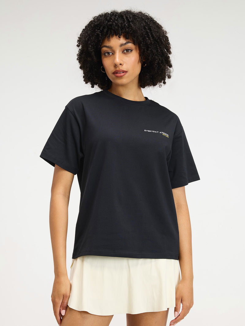 Black Courtside Oversized Printed Tee - Women