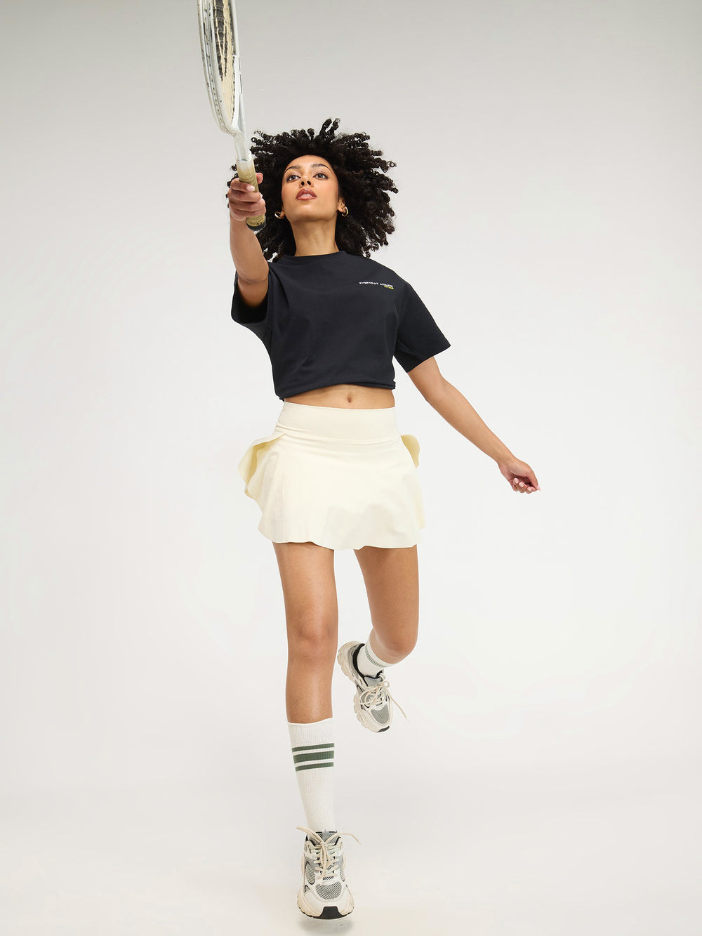 Black Courtside Oversized Printed Tee - Women