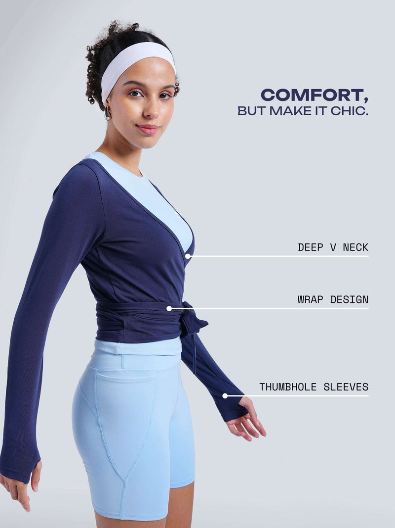 Navy Cotton Wrap Top