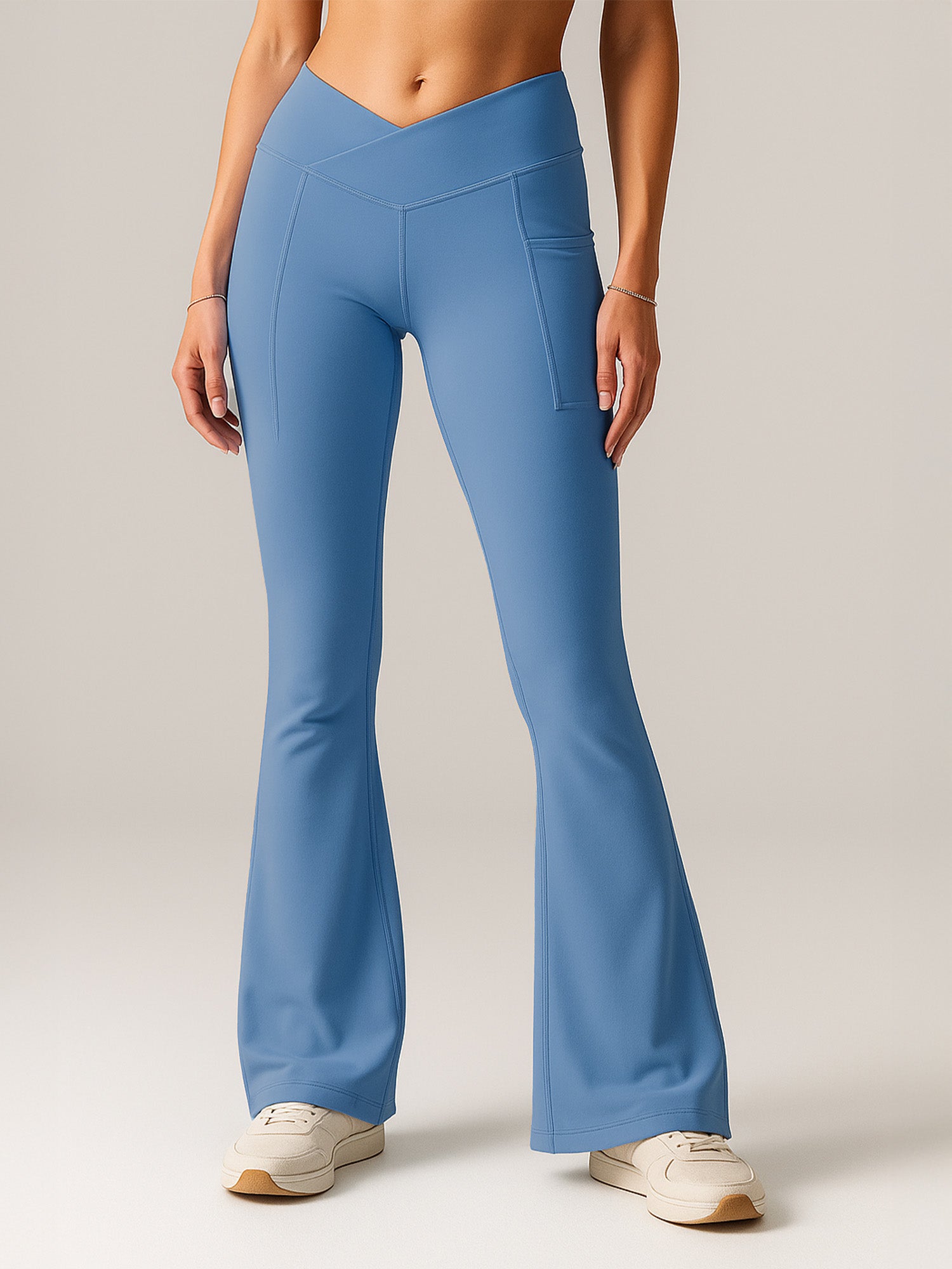 Low Rise Yoga Flare Leggings Ankle Length Grey Fitted Flare Pants - Main Image