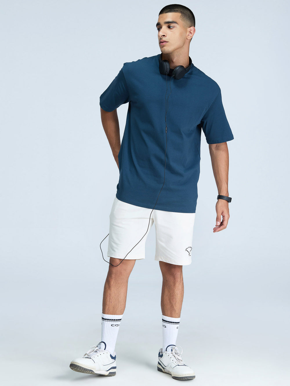 Steel Blue Solid Oversized Tee - Men