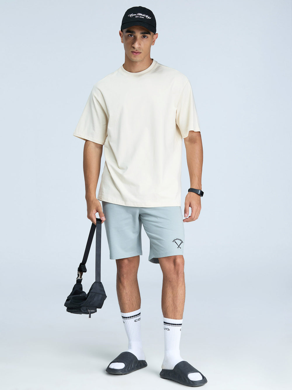 Cream Solid Oversized Tee - Men