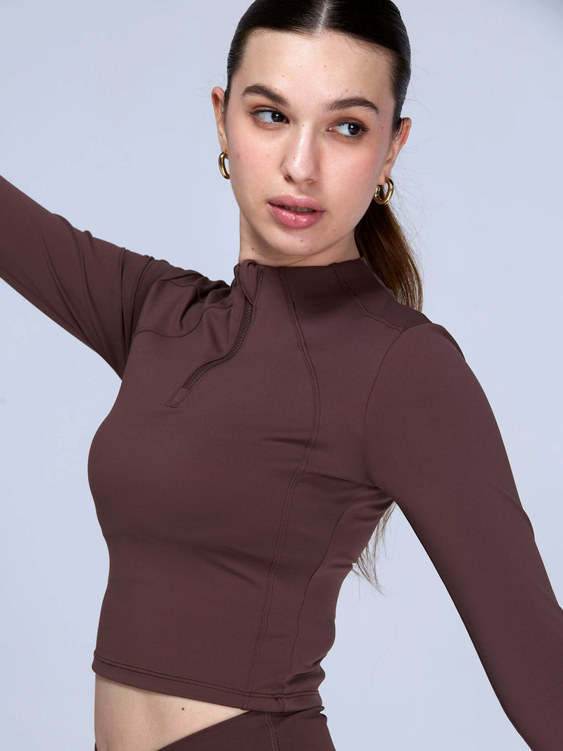 Brown Silhouette Zip Top