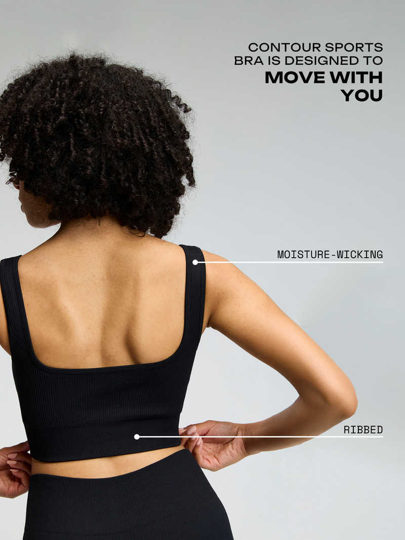 Raven Black Contoured Seamless Sports Bra