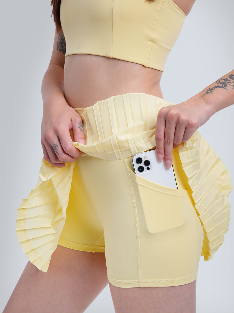 Butter Yellow Plie Pleated Skort