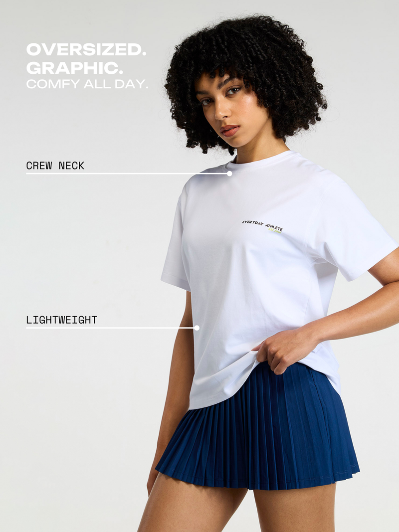 White Courtside Oversized Printed Tee - Women