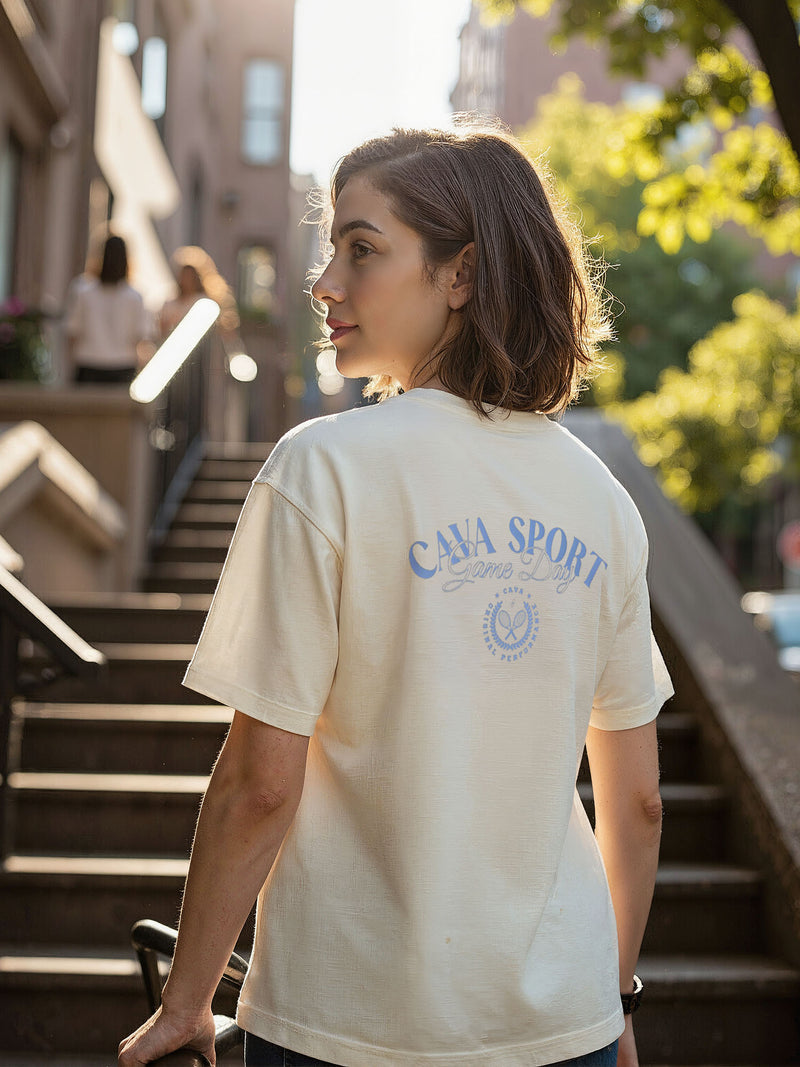 Cream Cava Sport Oversized Printed Tee - Women