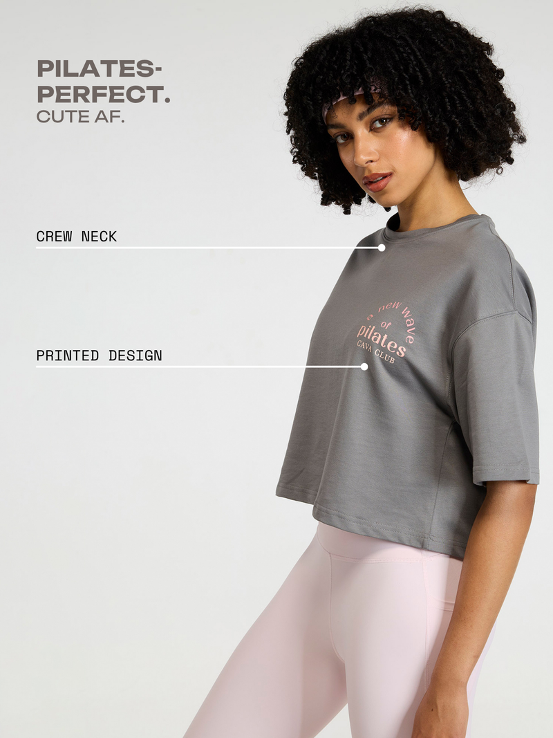 Grey-Pink Pilates Core Boxy Tee