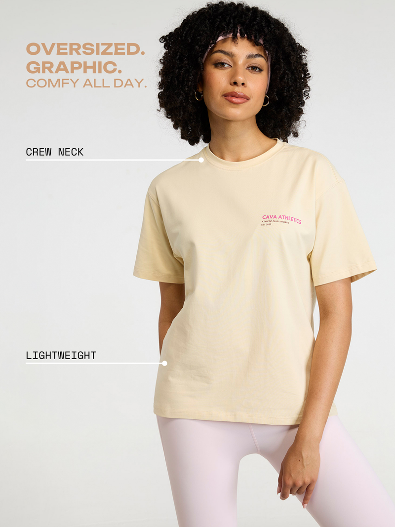 Cream Serve Side Oversized Printed Tee - Women