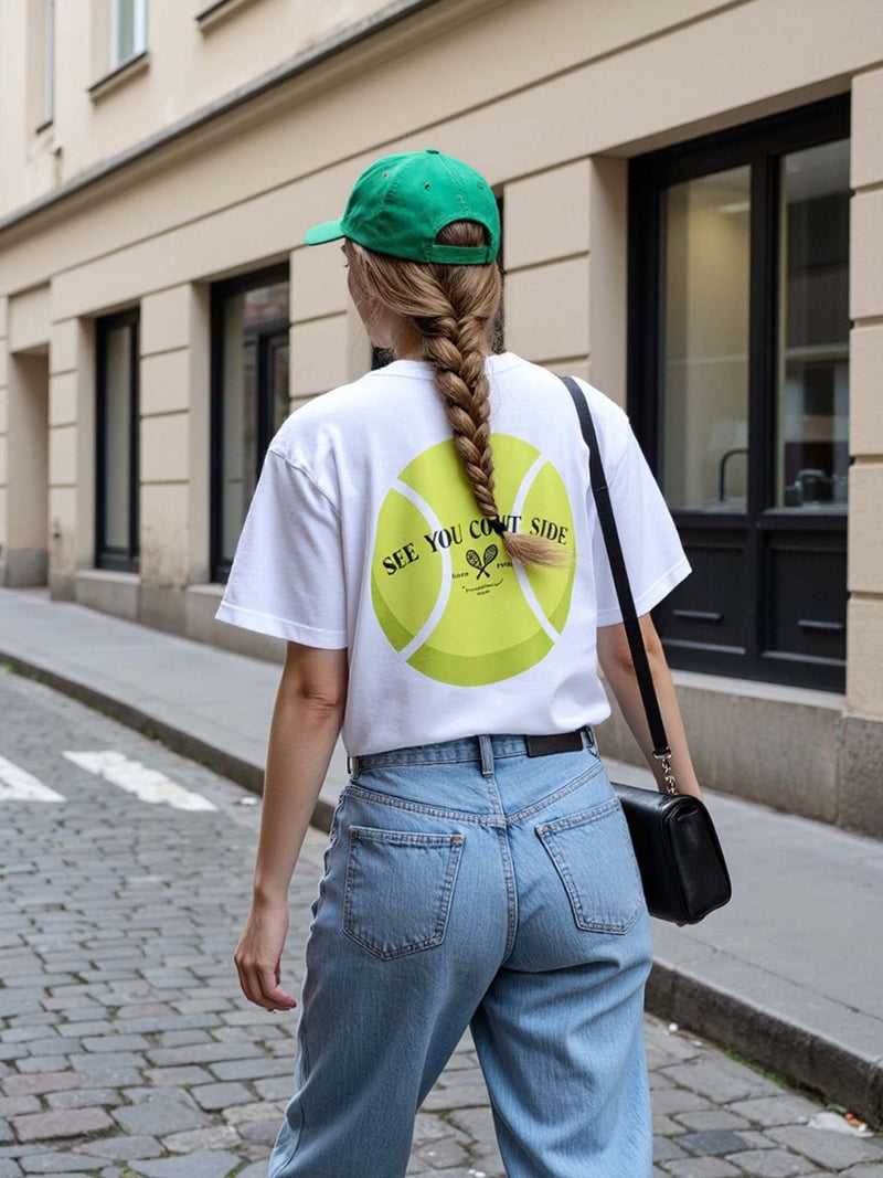 White Courtside Oversized Printed Tee - Women