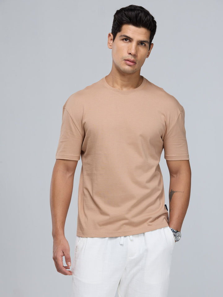 Beige Supima Crew Neck T-shirt