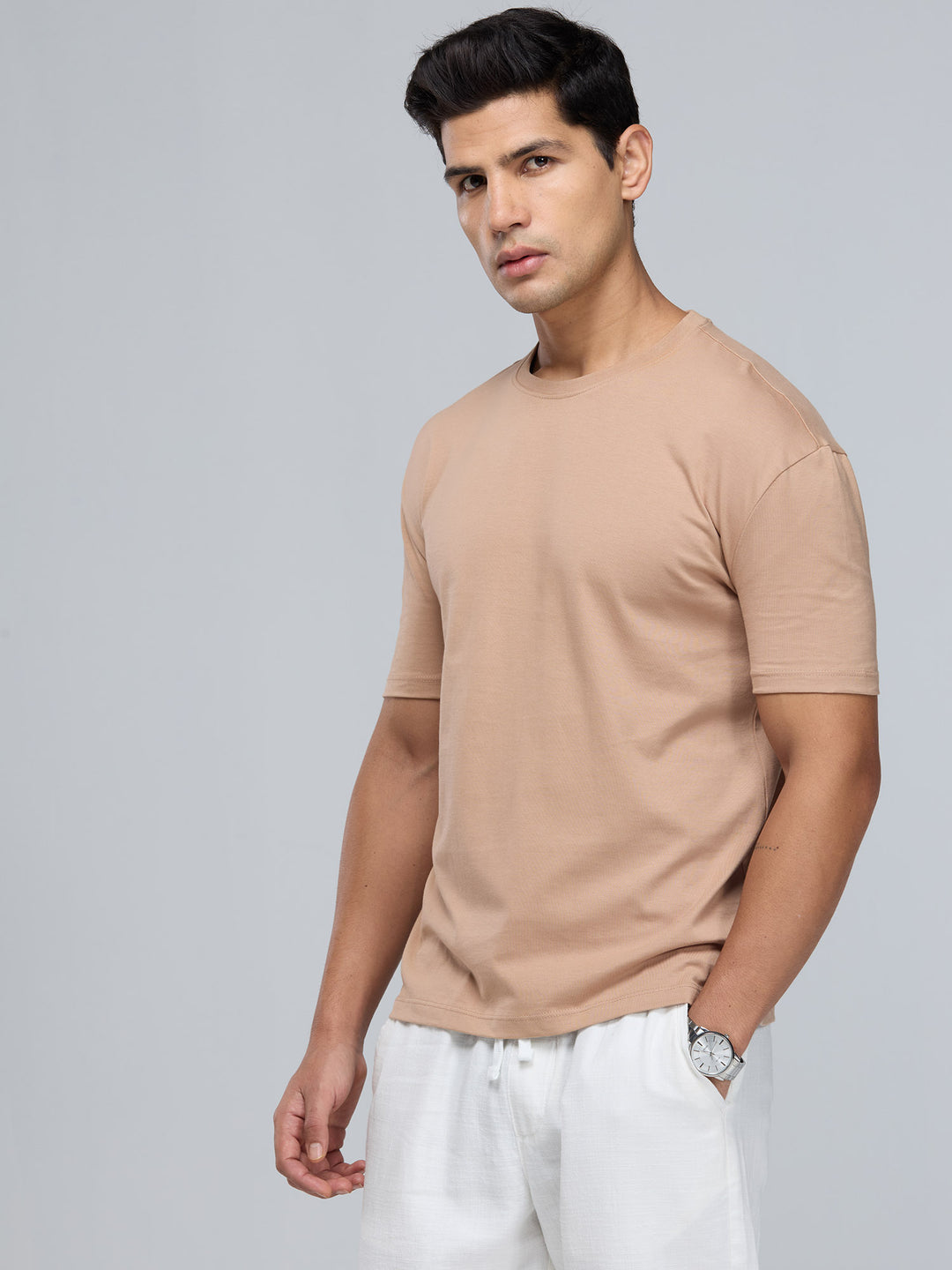 Beige Supima Crew Neck T-shirt