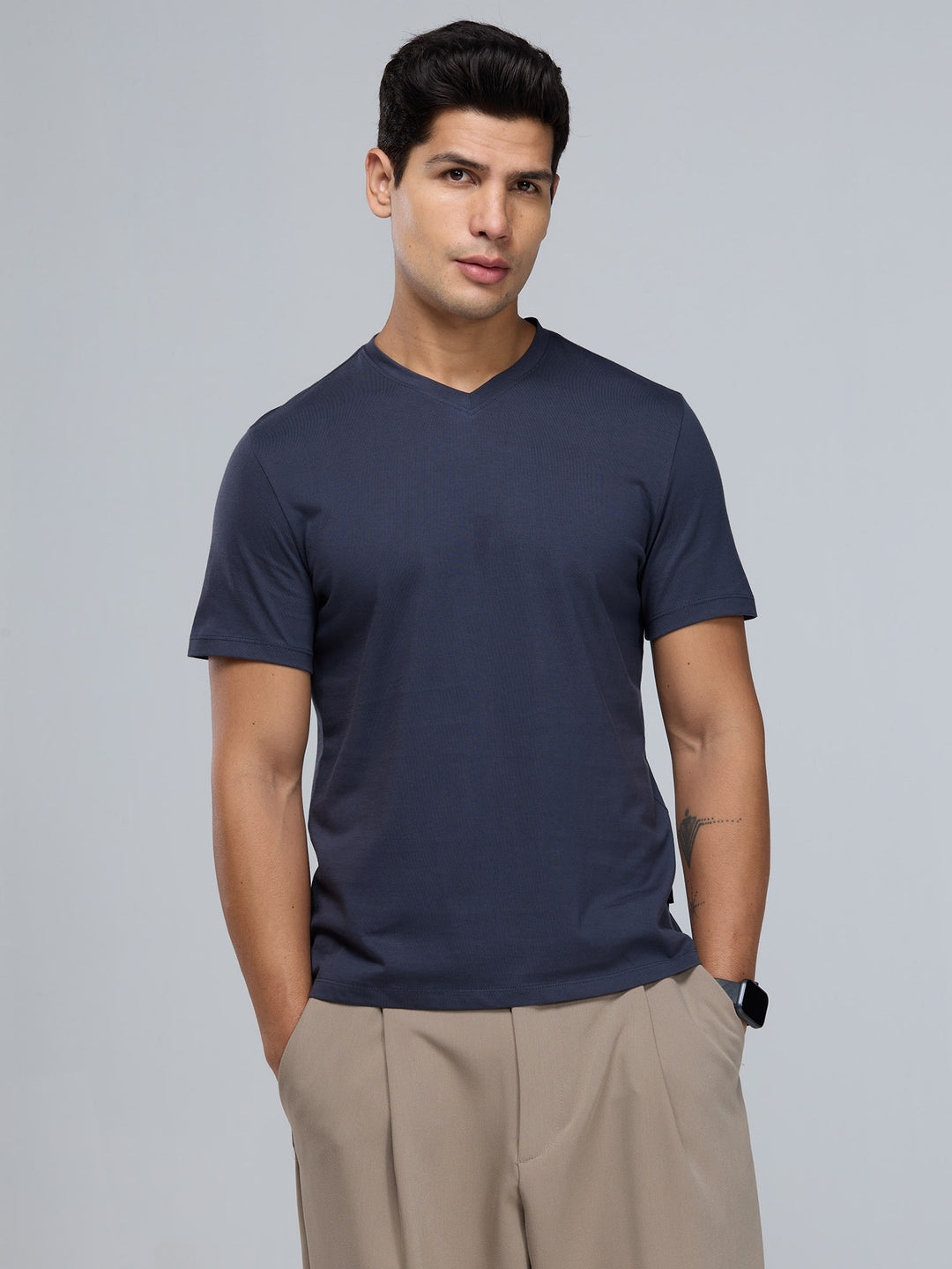 Navy Supima V Neck T-shirt