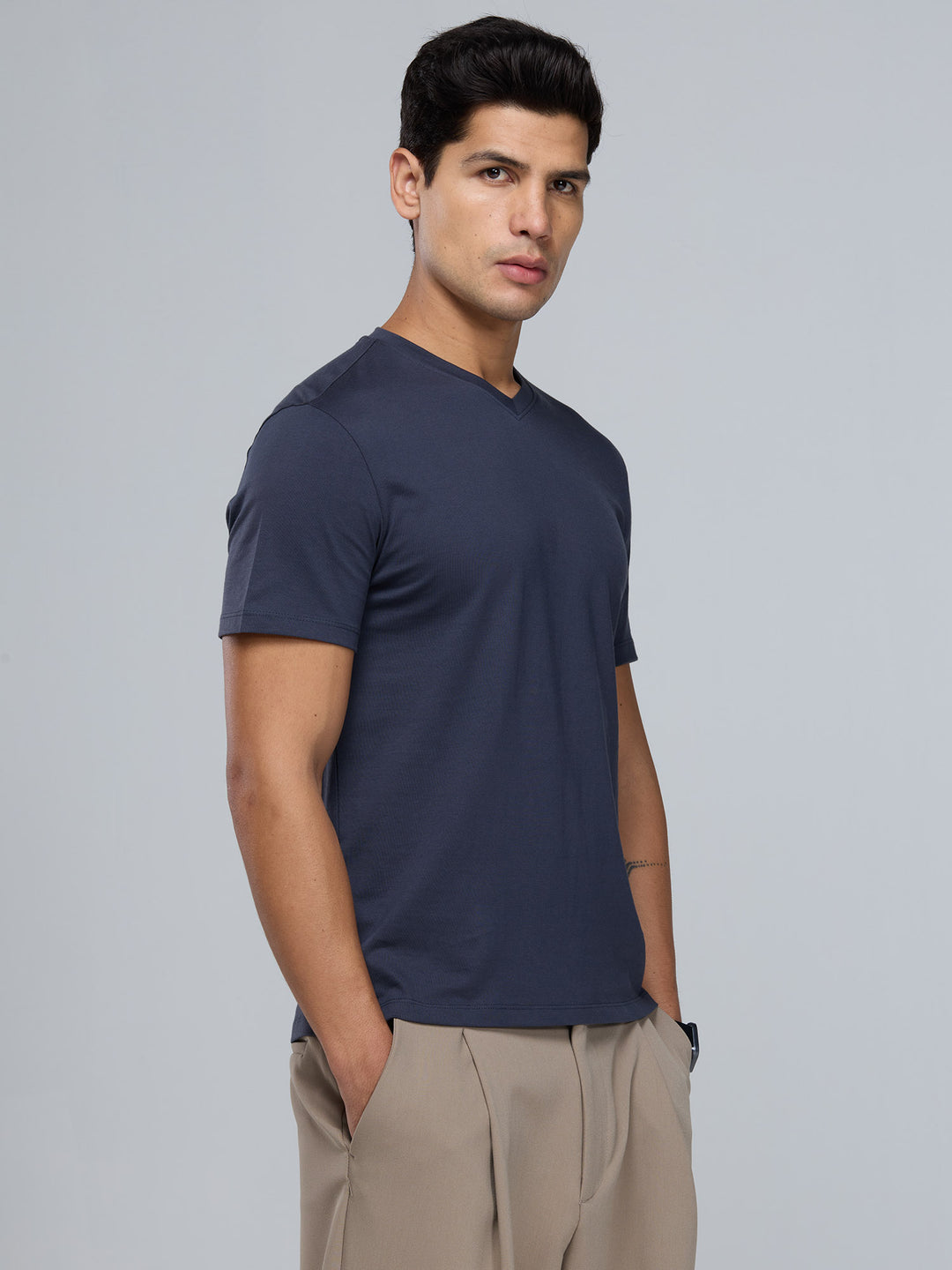 Navy Supima V Neck T-shirt