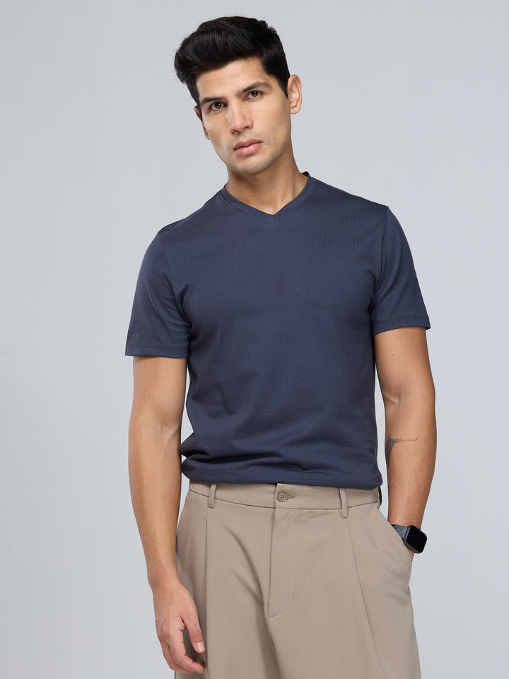 Navy Supima V Neck T-shirt