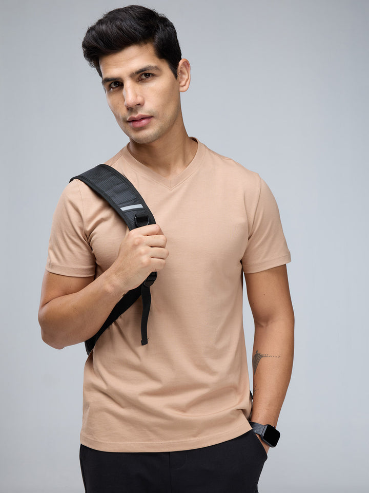 Beige Supima V Neck T-shirt