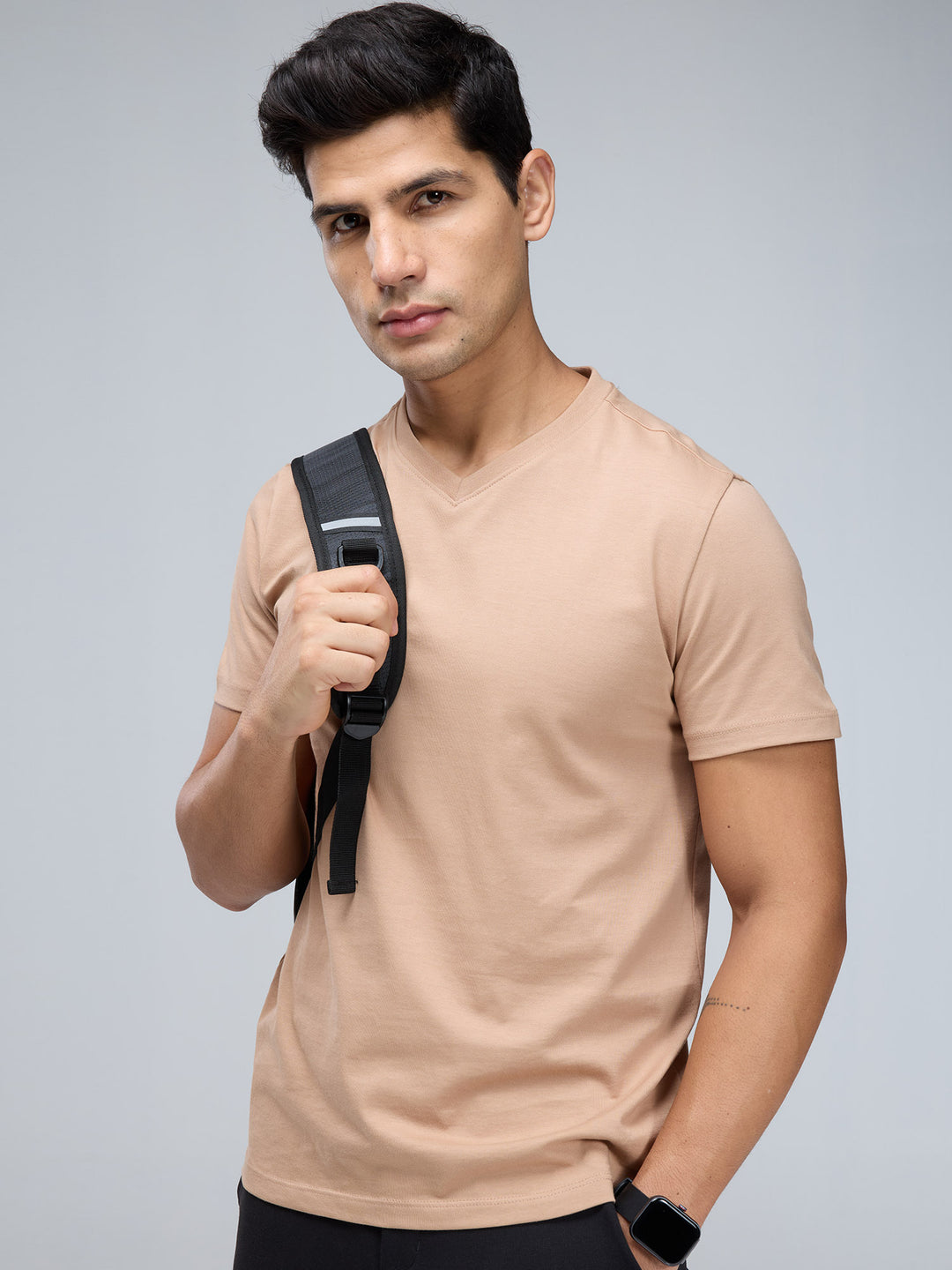 Beige Supima V Neck T-shirt