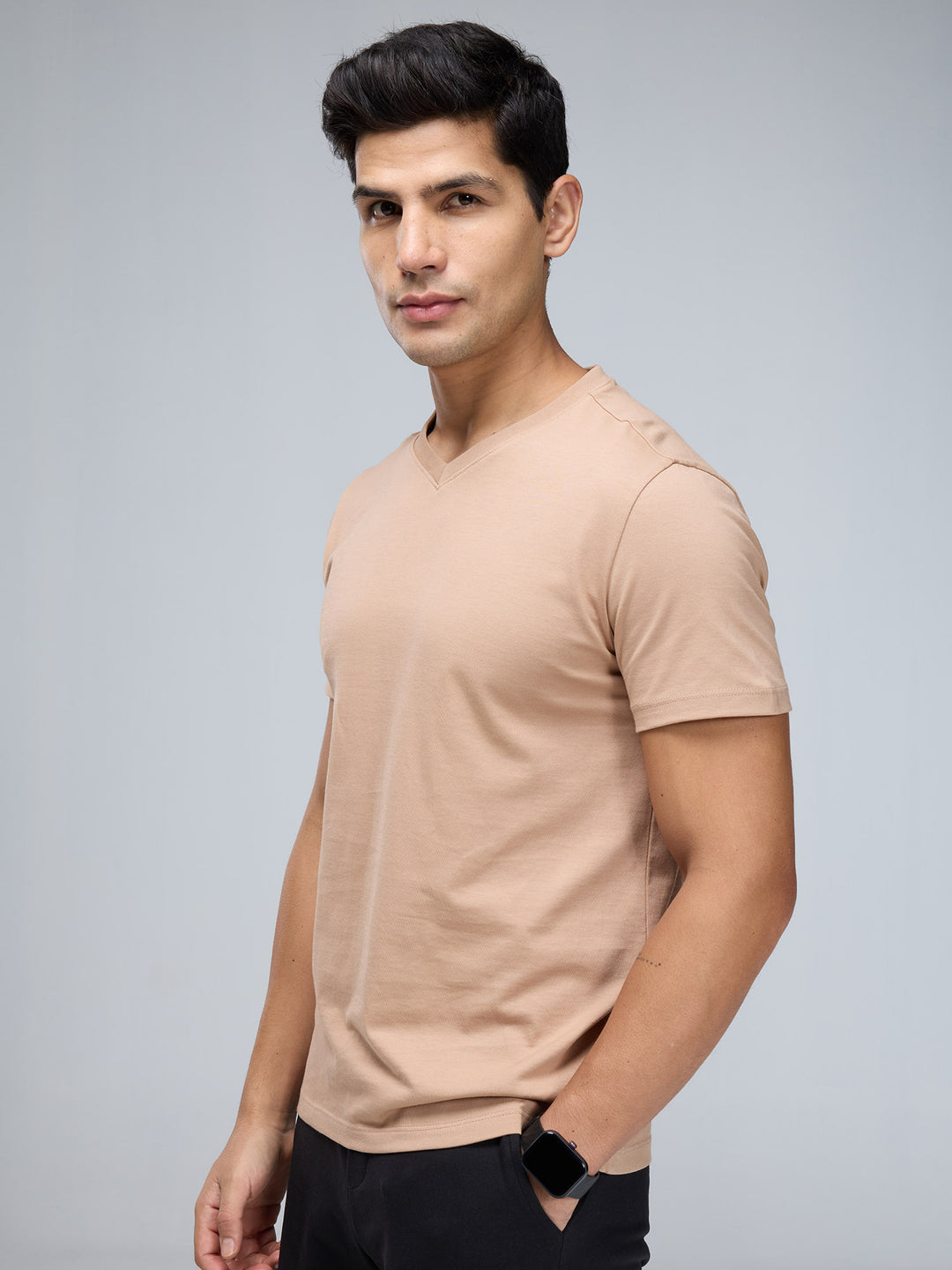 Beige Supima V Neck T-shirt