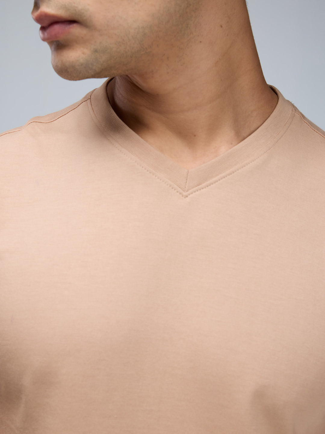 Beige Supima V Neck T-shirt