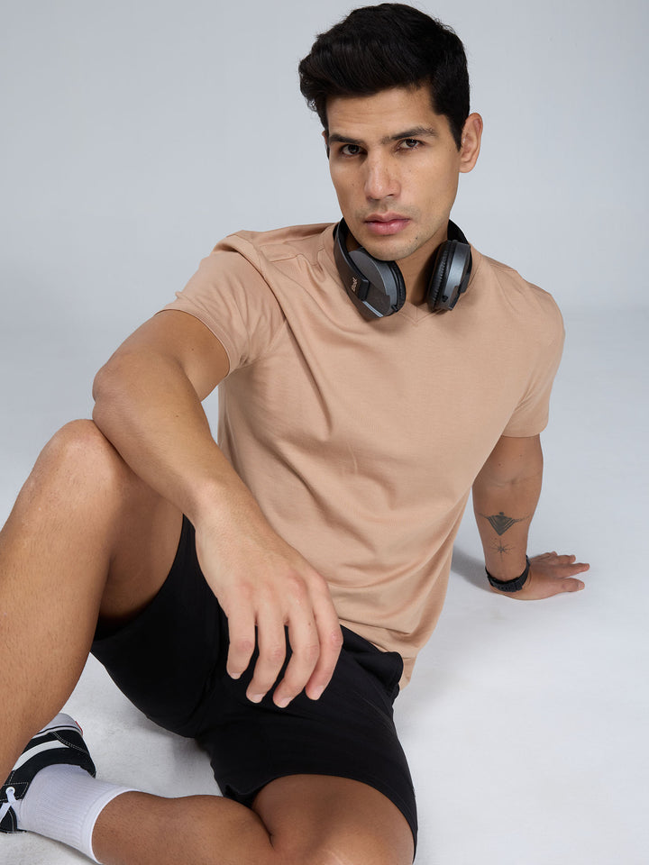 Beige Supima V Neck T-shirt