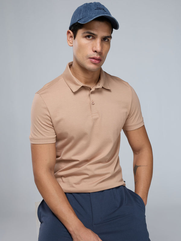 Beige Supima Polo T-shirt - Regular Fit