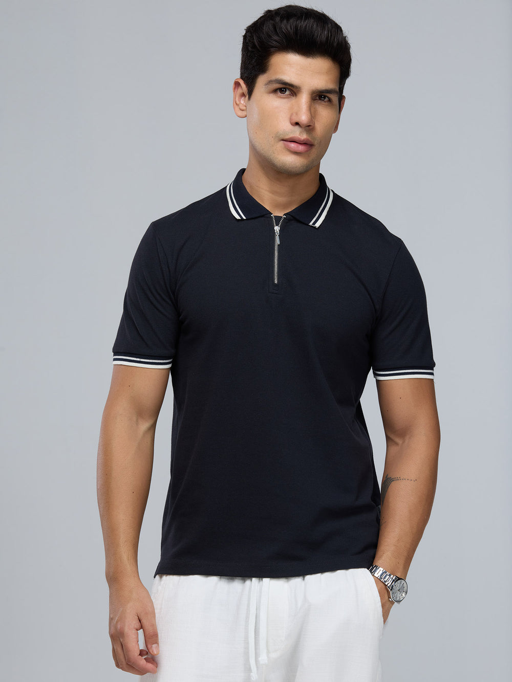 Black Urban Zipper Polo