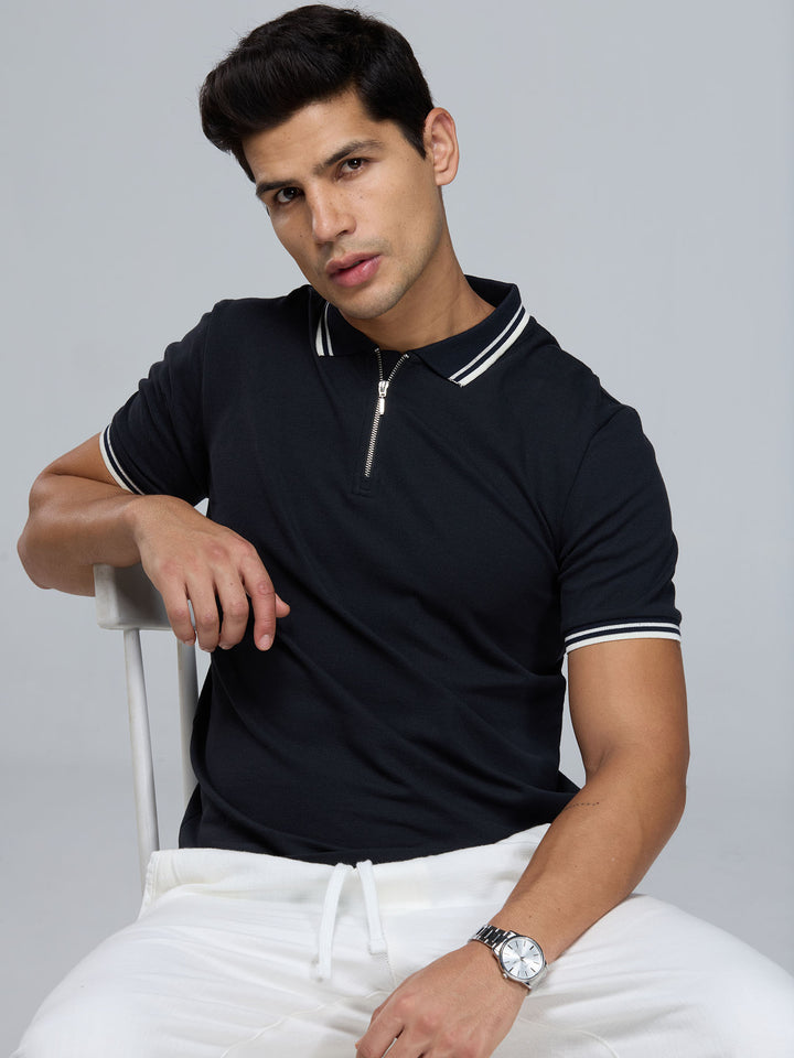 Black Urban Zipper Polo