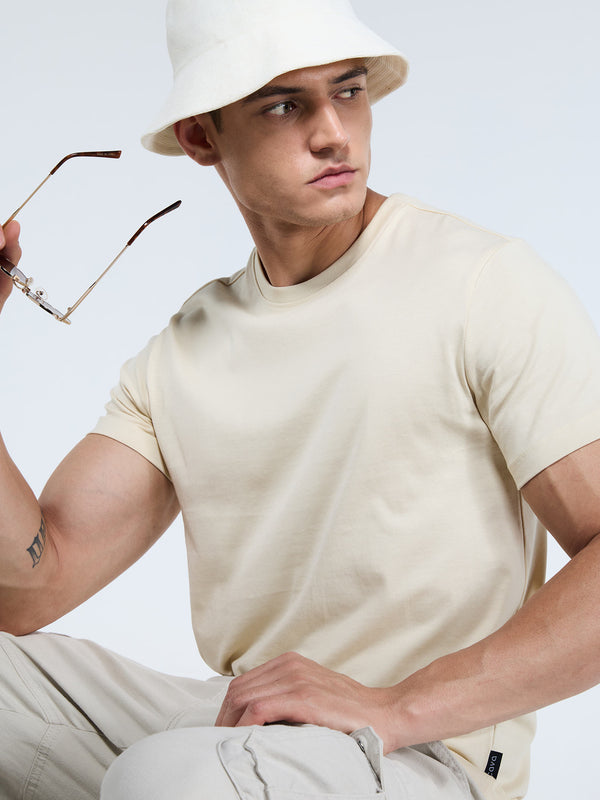 Cream Supima Crew Neck T-Shirt - Regular Fit