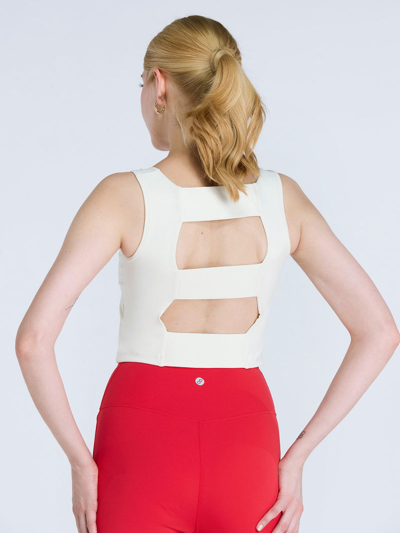 Ivory Striped Back Crop Tank