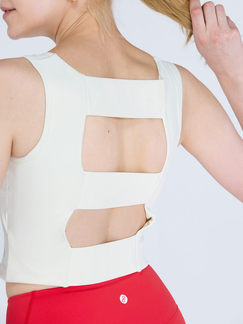 Ivory Striped Back Crop Tank