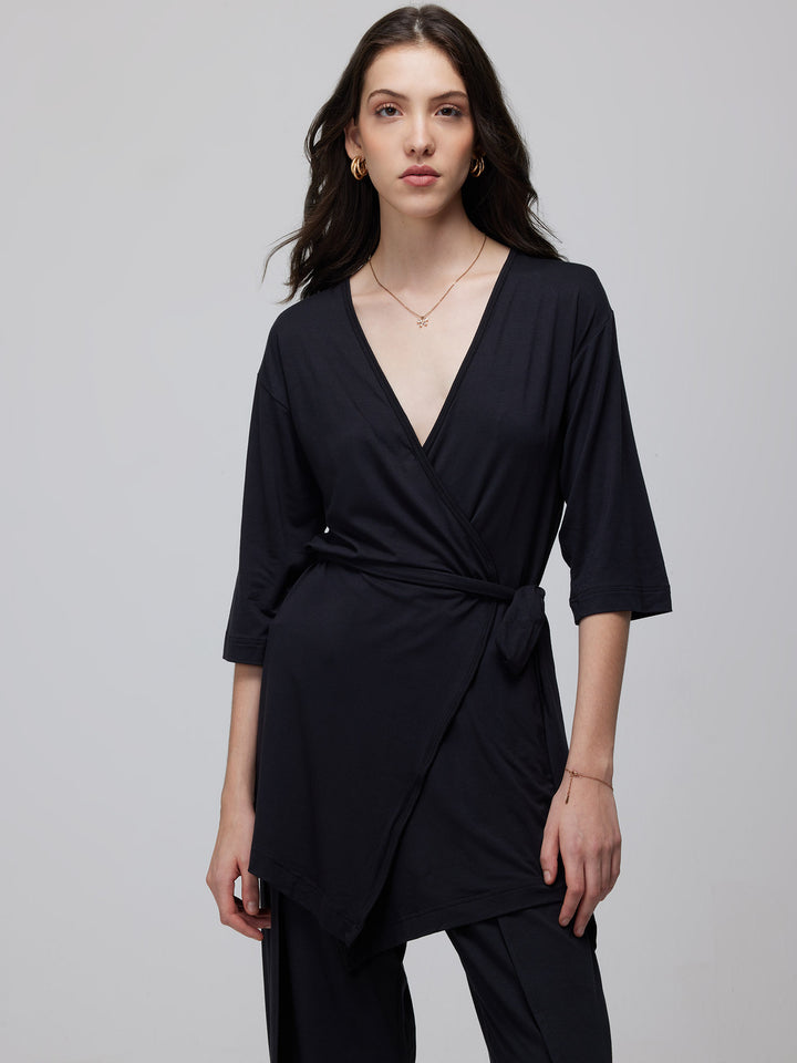 Black Ease Wrap Top