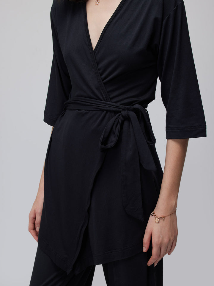 Black Ease Wrap Top