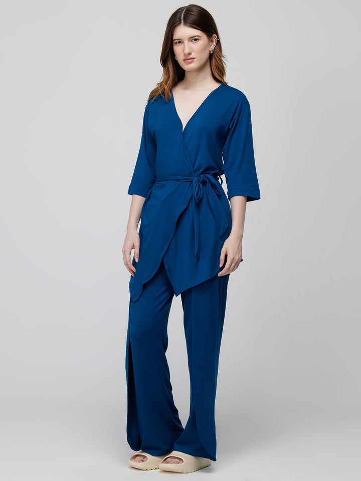 Blue Ease Wrap Top