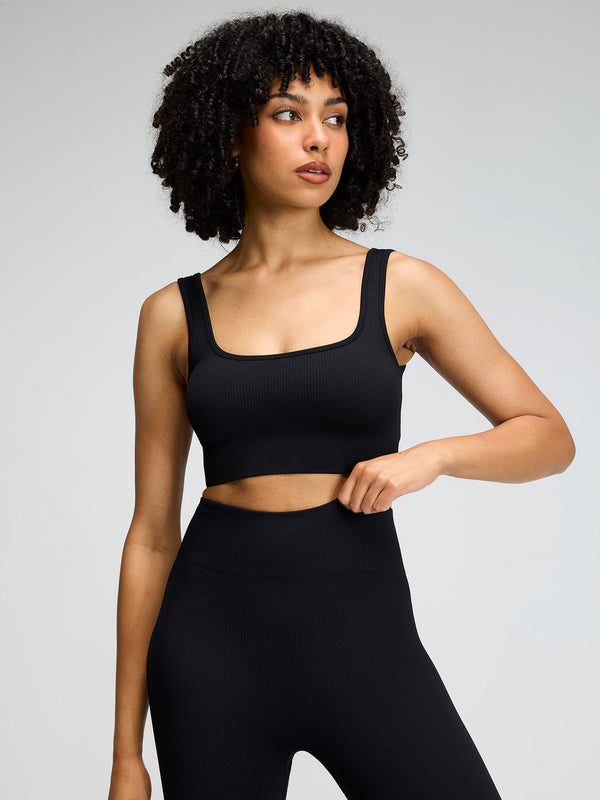 Raven Black Contoured Seamless Sports Bra