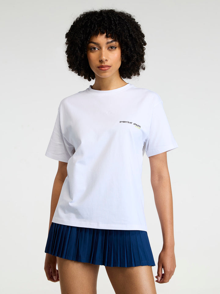 White Courtside Oversized Printed Tee - Women