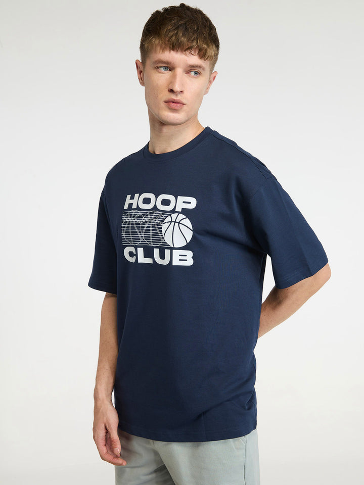 Navy Certified Hoopers Oversized Printed Tee - Men