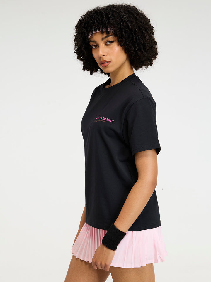 Black  Serve Side Oversized Printed Tee - Women