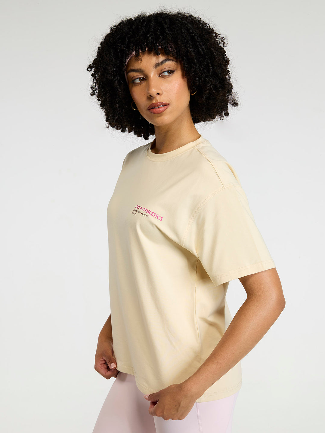 Cream Serve Side Oversized Printed Tee - Women