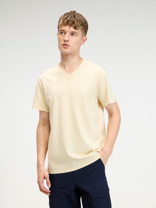 Cream Supima V Neck T-Shirt - Regular Fit