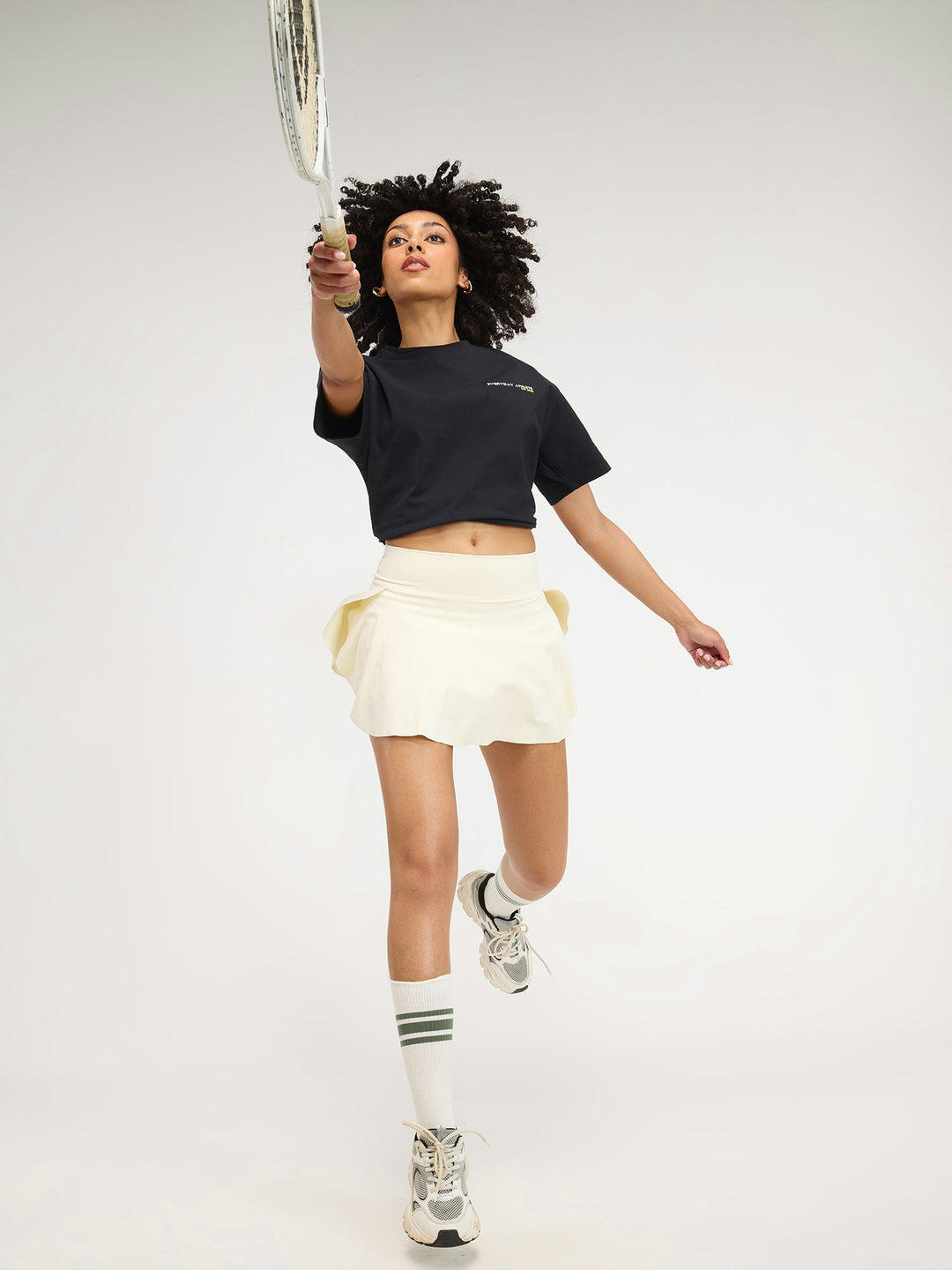 Black Courtside Oversized Printed Tee - Women