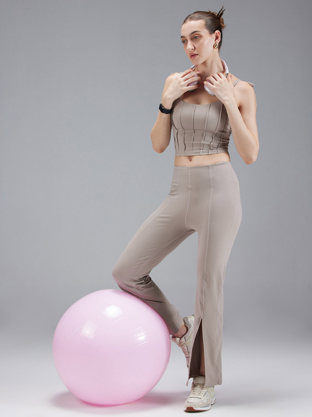 Beige Retro Flare Pants